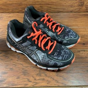 Asics Womens Gel-Kayano 22 T597N Gray Black Orange Running Shoes Sz US 7